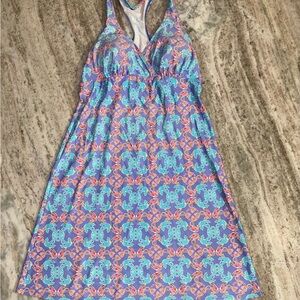 Women’s Blue Teal Halter Sundress A-Line Lightweight Summer Dress swim dress